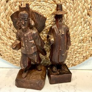 Vintage Handcrafted Brown Wooden Sculptures